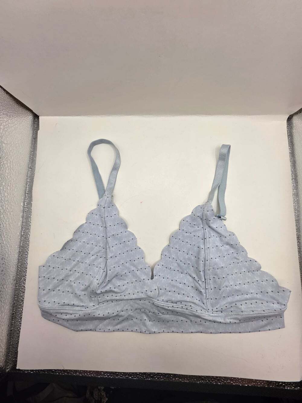 Joe Fresh Women's Scalloped Bralette M/M Light Blue Floral Dot Wireless Bra